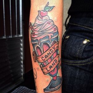 Candy Land milkshake tattoo by Marcio Red. #traditional #candyland #milkshake #banner #MarcioRed