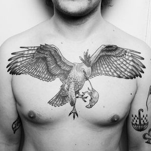 Dope blackwork eagle tattoo #GeorgieHarrison #chest #chesttattoo #eagle #3agletattoo #blackwork #linework