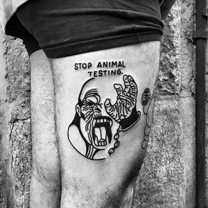 Stop Animal Testing tattoo by Eterno8 @Eterno8 #Eterno8 #Black #Traditional #Blackwork #Bold #Statement #BlackworkTattoo  #Stopanimaltesting