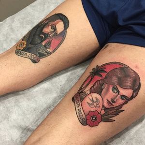 Man and woman portrait tattoos by Mimi Madriz. #MimiMadriz #neotraditional #portrait #man #woman