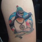 Siiick penguin cocaine tattoo by Brodie Leisure. #brodieleisure #penguin #cocaine