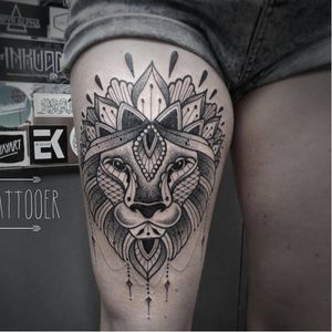 Lion tattoo by Bastartz #Bastartz #blackwork #geometric #mandala #lion