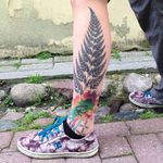Leaf Tattoo by Martynas Šnioka #leaf #leaftattoo #watercolor #watercolortattoo #abstract #abstracttattoo #graphic #graphictattoo #lithuanian #MartynasSnioka
