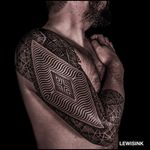 Geometric sleeve. (via IG - lewisink) #geometric #blackwork #pointillism #dotwork #sleeve #lewisink