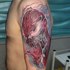 Carnage Tattoo by Piotr Olejnik #carnage #carnagetattoo #colorealism #realism #realismtattoo #abstractrealism #watercolor #abstracttattoo #PiotrOlejnik