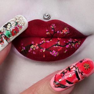 Cherry Blossom lip art by Jazmina Danie. #JazminaDaniel #makeupartist #lipart #makeupart #cherryblossom