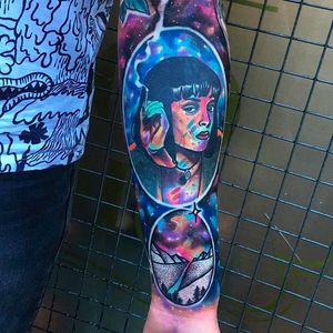 Amazing detail shot of a Pulp Fiction inspired sleeve by Little Andy. #LittleAndy #pulpfiction #Mia #surreal #galactic