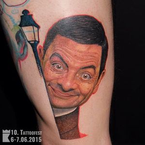 Mr. Bean by Rafał Makarow (via IG -- tattoofestconvention) #RafałMakarow #mrbean #mrbeantattoo