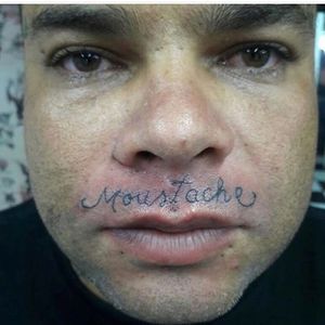 Funny Tattoos: If ya can't grow one, draw one. #funnytattoos #fail #bad #text #moustache #facetattoo