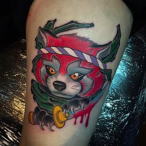 Awesome samurai raccoon tattoo by Dave Swambo. #DaveSwambo #neotraditional #samurai #raccoon