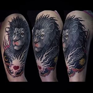 Lion Tattoo by Rakov Serj #NeoTraditional #NeoTraditionalTattoos #RussianTattoo #ModernTattoos #ExcitingTattoos #lion #RakovSerj