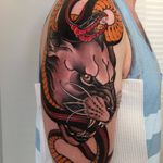 Big cat tattoo by Emily Rose #EmilyRose #neotraditional #masterpiece #panther #snake #animal #emilyrosemurray