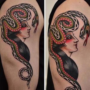 One of Florian Santus' wonderful lady heads with a snake (IG—floriansantus). #FlorianSantus #ladyheads #snake #traditional