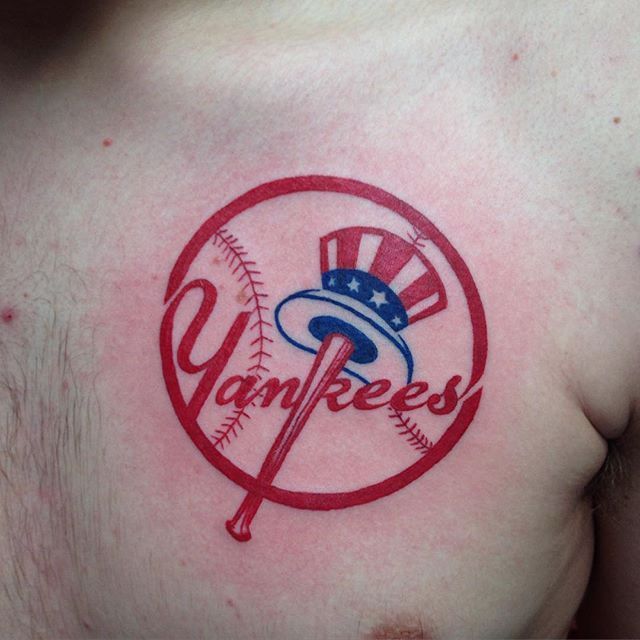 Tattoo uploaded by PK • Nice red lines on this Yankees tattoo by Amy T. #baseballtattoo #AmyT • Tattoodo