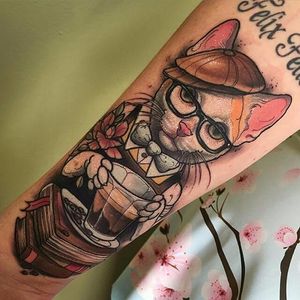 Barista-insipired tattoo by Dean Kalcoff. #DeanKalcoff #coffee #barista #caffeine #coffeelover #cat