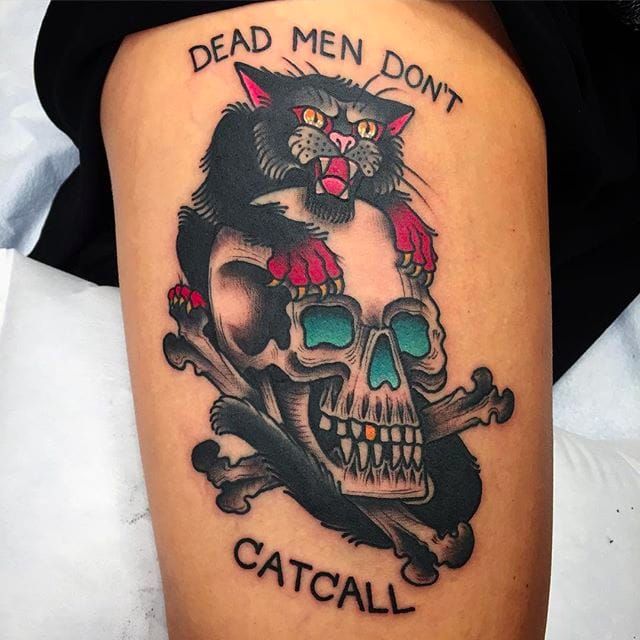 Lucky Cat Skull Tattoo Mens TShirt  Riot Society Clothing