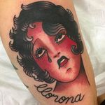 Crying Girl Tattoo by La Dolores @LaDoloresTattoo #Ladolorestattoo #Traditional #Black #Red #Girl #Lady #Vintage #Crying #Madrid #Spain