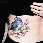 Blue bird with flowers #DianaSeverinenko #floral #flower #blackwork #bird #nature