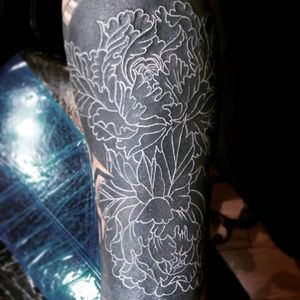 White Ink Tattoo by Tattoos by Shayla #whiteink #whiteinktattoo #whiteinkdesign #whiteinktattoos #blackedouttattoos #blacktattoos #blackedoutsleeve #whitetattoos #blackink #Shayla