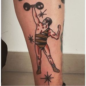 Weightlifter tattoo by Knefel. #Knefel #traditional #weightlifter #weightlifting #weightlifter #olympian #sports #olympics