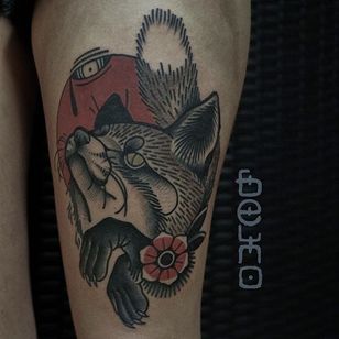 Fox Tattoo by Belmir Huskic # fox # fox tattoo #traditional #traditional tattoo # dark traditional # dark tattoos #oldschool #darkartists #BelmirHuskic