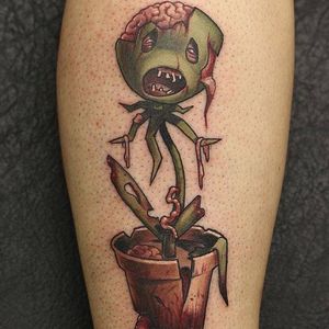 Plant Tattoo by John Anderton #PlantTattoo #PopCulture #PopCultureTattoo #PlantPotTattoo #JohnAnderton #bloody #scary