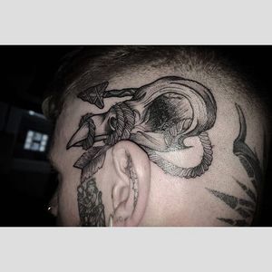 Bird skull tattoo by Nicole Allen. #blackwork #arrow #bird #skull #birdskull