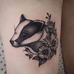 Badger tattoo by Rosie Roo #RosieRoo #blackandgrey #monochrome #blackwork #nature #badger