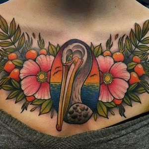 Pelican tattoo by Joel Honkala #Pelican #bird #neotraditional #JoelHonkala