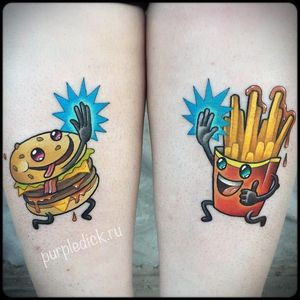 Best friends! By Dmitriy Purpledick Yakovlev (via IG -- purpledicktattoo) #DmitriYakovlev #purpledick #burger #fry #fries #frenchfries #frytattoo #friestatoo #frenchfrytattoo #frenchfriestattoo