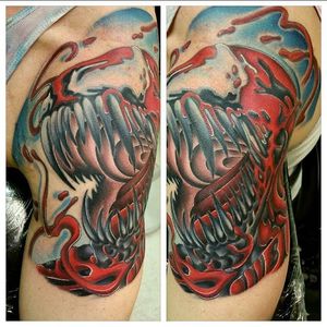 Carnage Tattoo by Jay Rush #CarnageTattoos #SpiderManTattoo #SpiderManTattoos #SpiderMan #MarvelTattoos #ComicTattoos #ComicBook #SuperVillains #JayRush