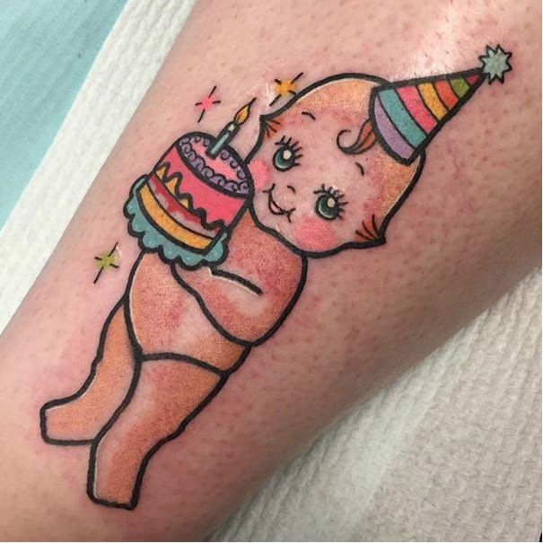 Happy Birthday cupcake tattoo fire  Verjaardag