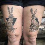 Two bunnies, by Sylvie le Sylvie. (via IG—sylvielesylvie) #linework #blacktattoo #simple #SylvieleSylvie