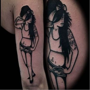 Amy Winehouse tattoo by Hollie West. #AmyWinehouse #RIP #tribute #singer #27club #blackwork