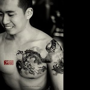 Sumi-e dragon tattoo by Joey Pang #JoeyPang #TattooTemple #dragon #sumie