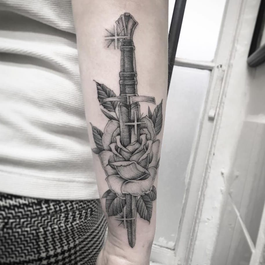 Floral sword tattoo  Tattoogridnet