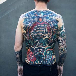Full back beauty. By Kirk Jones. (via IG—kirk_jones_tattoo) #nautical #traditional #bright #bold #kirkjones