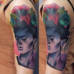 Frida Kahlo Tattoo by Ilona Kochetkova #AbstractTattoo #GraphicTattoos #ModernTattoos #ColorfulTattoos #BirghtTattoos #Minsk #ModernTattooArtists #IlonaKochetkova