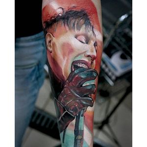 Marilyn Manson tattoo by vlad_kaan on Instagram. #concert #MarilynManson #paleemperor #music #band #goth #alternative #metal #dark #portrait #colorrealism