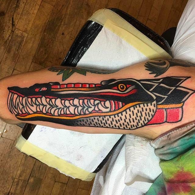 Michael Moore Tattoos  Very fun alligator head I got to tattoo today   Be careful out there during the summer guys And dont feed the gators      gator 