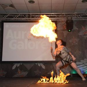 Aurora Galore. Photo from Tattoo Jam Facebook event page #TattooJam #AuroraGalore #tattooconvention #convention #firebreathing