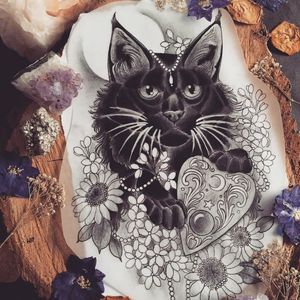 The above tattoo as an original design, by Georgina Liliane #GeorginaLiliane #cat #kitten #kitty #ouija #witchy
