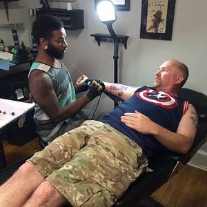 A veteran being tattooed (via IG-operationtattooingfreedom) #veterans #tattootherapy #ptsd #anxiety #depression #OperationTattooingFreedom