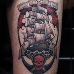 Healed ship tattoo by Victor Kludge #VictorKludge #traditional #surrealistic #healed #ship #anchor #skull
