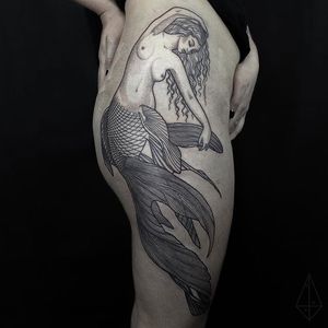 Mermaid tattoo by Abby Drielsma. #AbbyDrielsma #blackwork #blckwrk #btattooing #mermaid #dotshading