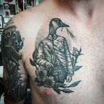 Dapper Goose Tattoo by Karrie Arthurs @ThePaperweight #ThePaperWeight #KarrieArthurs #Black #Blackwork #Dotwork #Dapper #Goose #Blackbirdelectrictattoo