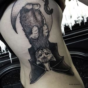 Bat Cat by Ryan Murray of Black Veil Tattoo (via IG-blackveiltattoo) #blackandgrey #halloween #spooky #macabre #bat #cat #RyanMurray #BlackVeilStudio