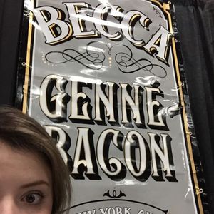 The banner that Tina Fino painted for Becca Genné-Bacon (IG—tina_fino). #banner #BeccaGennéBacon #signpainting #tattooinspired #TinaFino