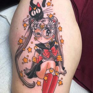 Supa cute Sailor Moon by Jason Vaughn #JasonVaughn #color #anime #newtraditional #SailorMoon #superhero #Luna #stars #portrait #cartoon #cat #cute #moon #tattoooftheday