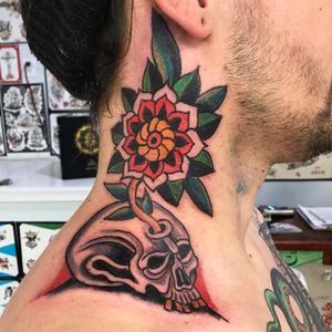 Tattoo by Robert Ryan #RobertRyan #color #traditional #surreal #flower #floral #skull #death #life #leaves #nature